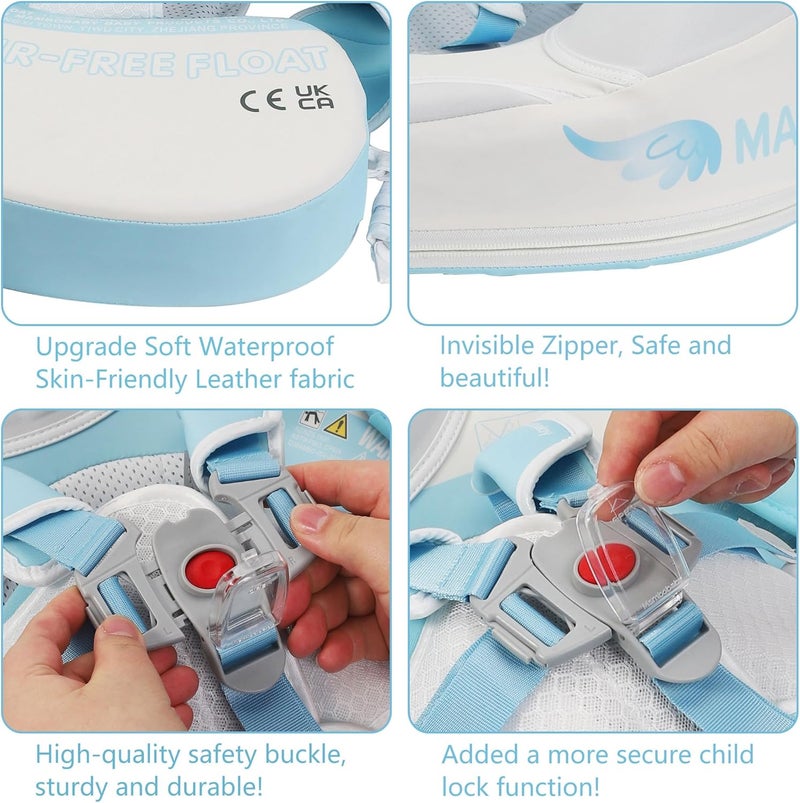 AnjeeIOT Mambobaby Float with Canopy Baby Float Non-Inflatable Baby Pool Float Solid Swimming Float Upgraded Add Tail Never Flip Over for Infant 3-24 Months, Angel Blue - Image 5